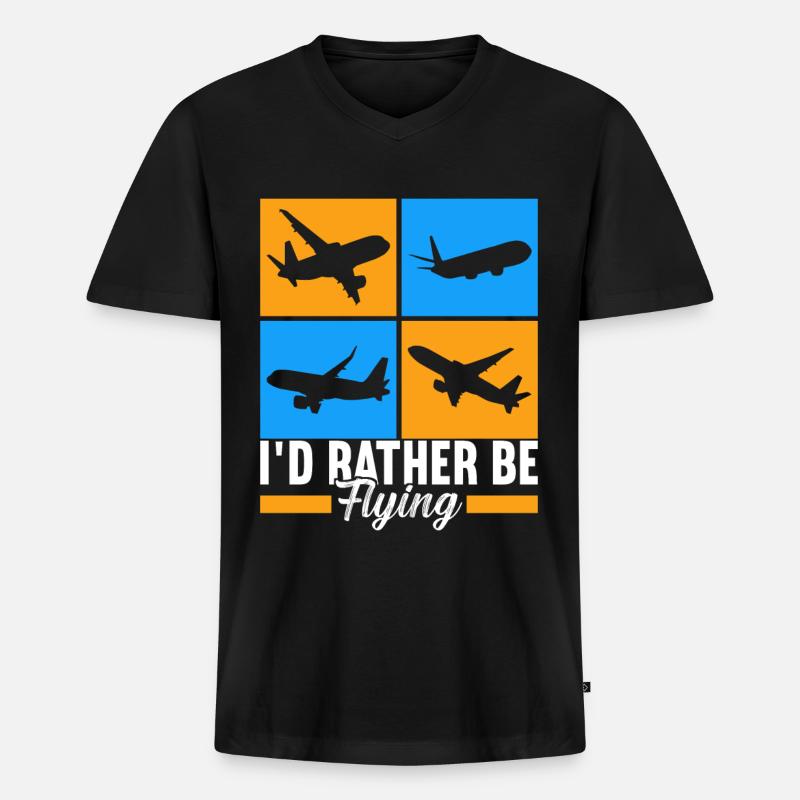 Pilot Flugzeug - Männer Premium Bio T-Shirt mit V-Ausschnitt - Schwarz