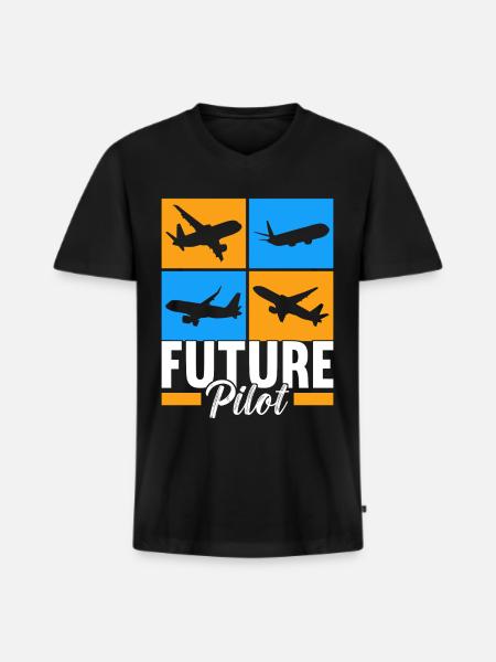 Pilot Flugzeug - Männer Premium Bio T-Shirt mit V-Ausschnitt - Schwarz