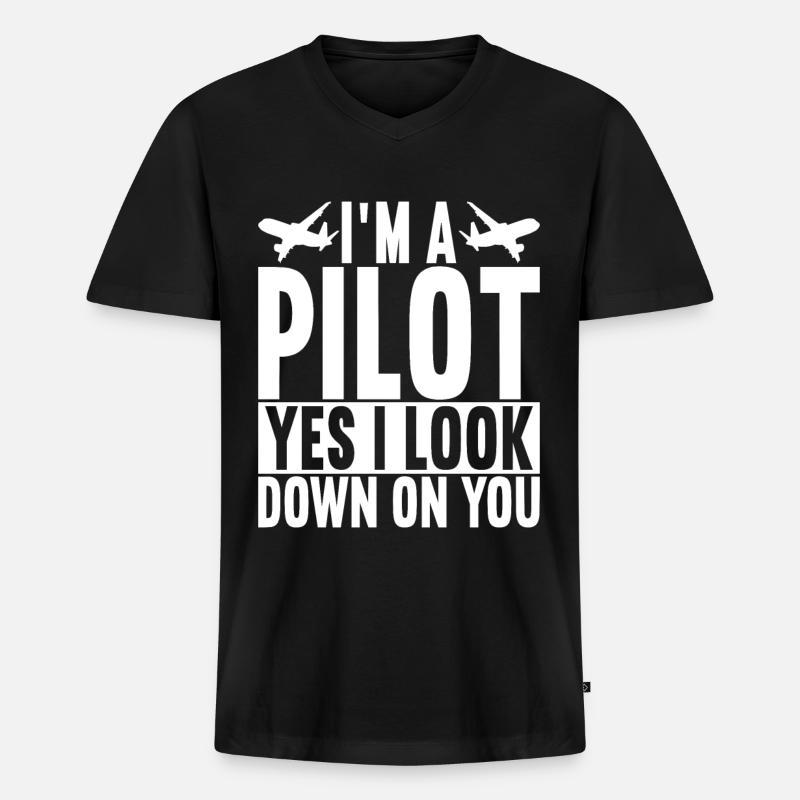 Pilot Flugzeug - Männer Premium Bio T-Shirt mit V-Ausschnitt - Schwarz