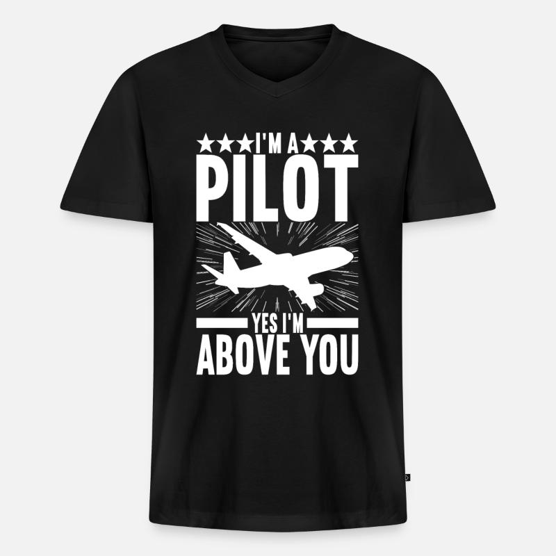 Pilot Flugzeug - Männer Premium Bio T-Shirt mit V-Ausschnitt - Schwarz