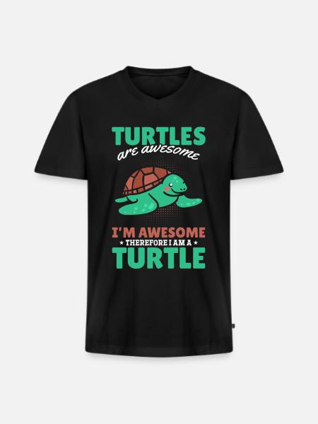 Turtle Lovers Cute Turtle - Männer Premium Bio T-Shirt mit V-Ausschnitt - Schwarz