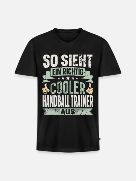 Handballtrainer Handball - Männer Premium Bio T-Shirt mit V-Ausschnitt - Schwarz