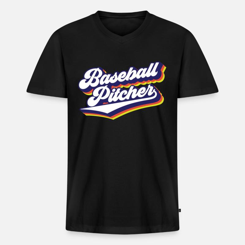 Baseball Pitcher Hobby Werfer Spieler - Männer Premium Bio T-Shirt mit V-Ausschnitt - Schwarz