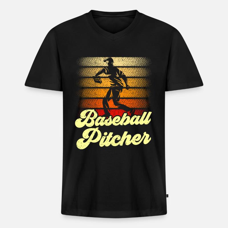 Baseball Pitcher Spieler Werfer Hobby - Männer Premium Bio T-Shirt mit V-Ausschnitt - Schwarz