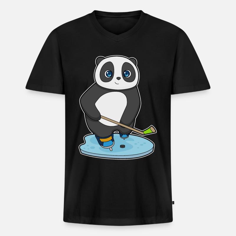 Panda Eishockey Eishockeyschläger - Männer Premium Bio T-Shirt mit V-Ausschnitt - Schwarz