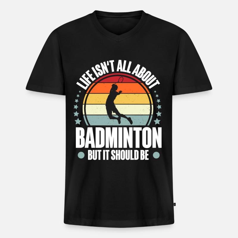 Badminton - Männer Premium Bio T-Shirt mit V-Ausschnitt - Schwarz