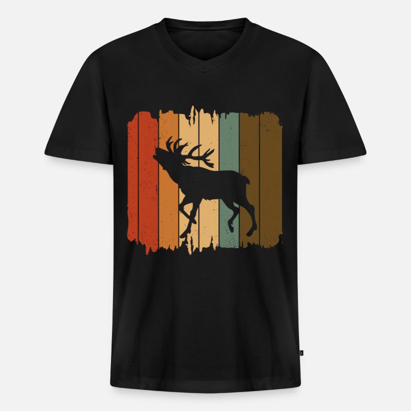 Hirsch - Männer Premium Bio T-Shirt mit V-Ausschnitt - Schwarz