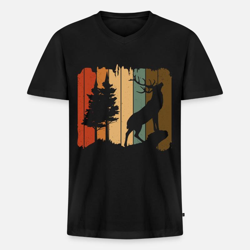 Hirsch - Männer Premium Bio T-Shirt mit V-Ausschnitt - Schwarz