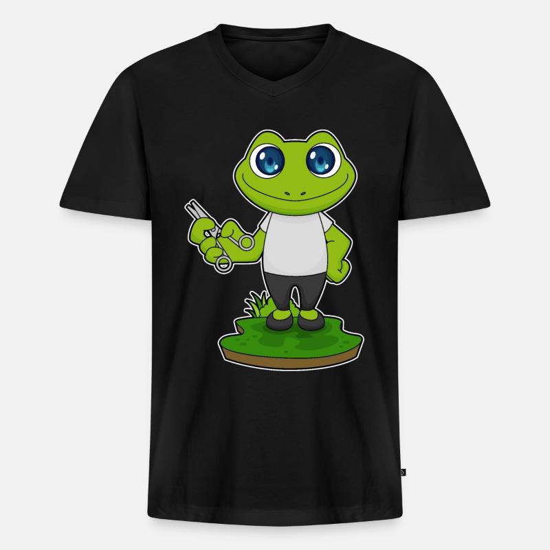 Frosch Barbier Schere - Männer Premium Bio T-Shirt mit V-Ausschnitt - Schwarz