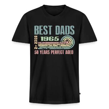 Die Besten Väter Sind 1965 Geboren, 58 Jahre Alt, - Männer Premium Bio T-Shirt mit V-Ausschnitt - Schwarz - Vorne - Nico (187cm)