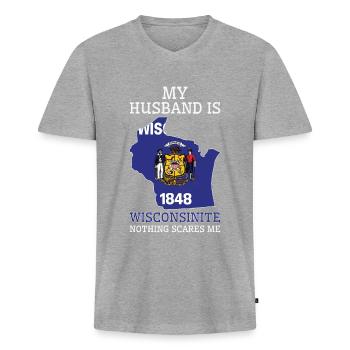 Nichts macht mir Angst Wisconsinite Husband - Männer Premium Bio T-Shirt mit V-Ausschnitt - Grau meliert - Vorne