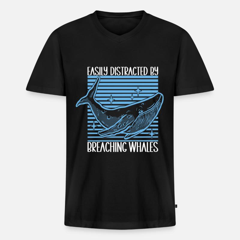 Wale Walbeobachter - Männer Premium Bio T-Shirt mit V-Ausschnitt - Schwarz