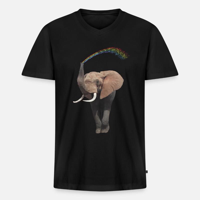 Elefant mit Regenbogen - Eli - Afrika - Männer Premium Bio T-Shirt mit V-Ausschnitt - Schwarz