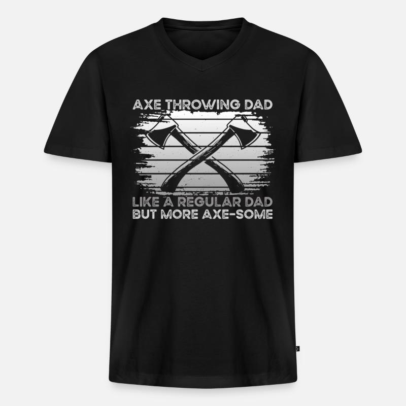 Axe Throwing Dad - Männer Premium Bio T-Shirt mit V-Ausschnitt - Schwarz