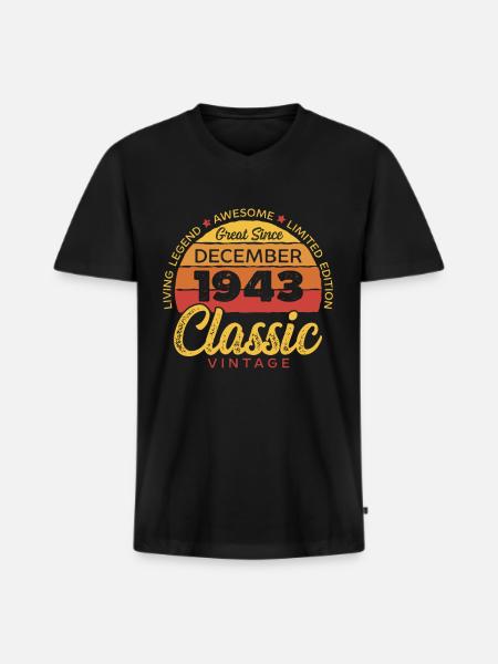 80th-bday, great-since-1943, 1943, 80, April, - Men's Premium Organic T-shirt with V-neck - black