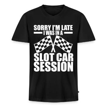 Slotcar Slotracing - Männer Premium Bio T-Shirt mit V-Ausschnitt - Schwarz - Vorne - Nico (187cm)