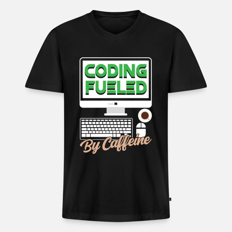 Programming powered by caffeine coding - Men's Premium Organic T-shirt with V-neck - black