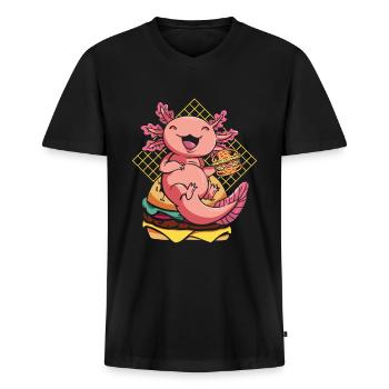 Axolotl Pet Cute Eating Burger und Getränke - Männer Premium Bio T-Shirt mit V-Ausschnitt - Schwarz - Vorne - Nico (187cm)