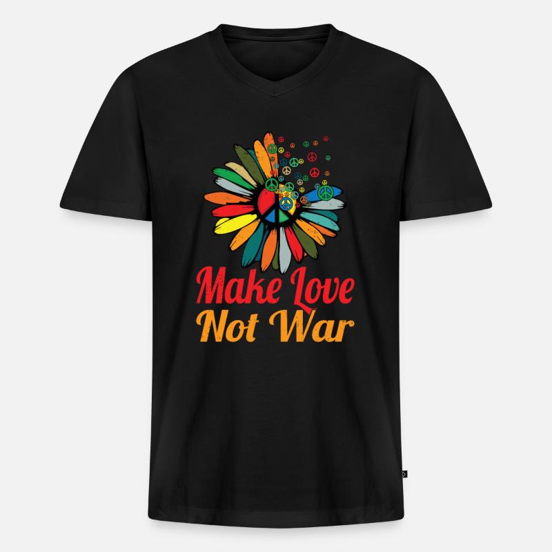 Hippie Peace Zeichen Frieden Blumen Blumenkind - Männer Premium Bio T-Shirt mit V-Ausschnitt - Schwarz