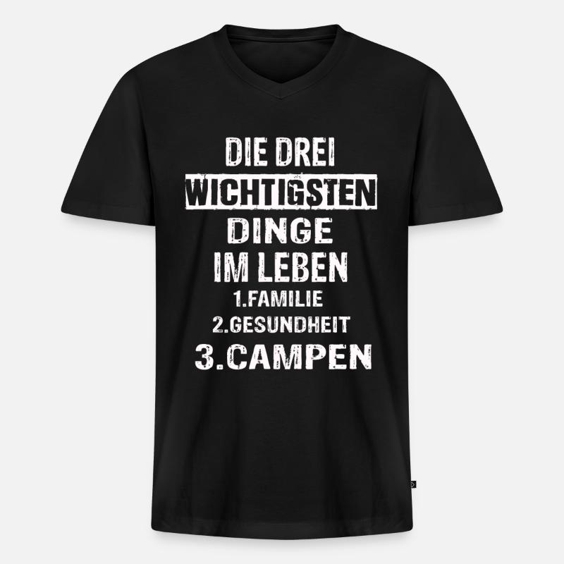 Campen - Männer Premium Bio T-Shirt mit V-Ausschnitt - Schwarz