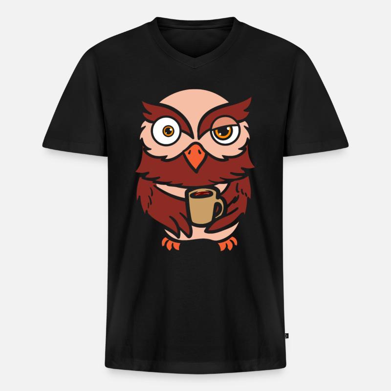 Tier Kaffee Eulenflüsterer - Männer Premium Bio T-Shirt mit V-Ausschnitt - Schwarz