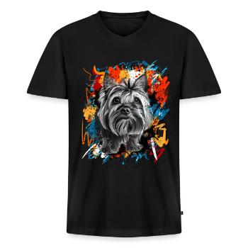 Yorkshire Terrier - Men's Premium Organic T-shirt with V-neck - black - Front - Nico (187cm)