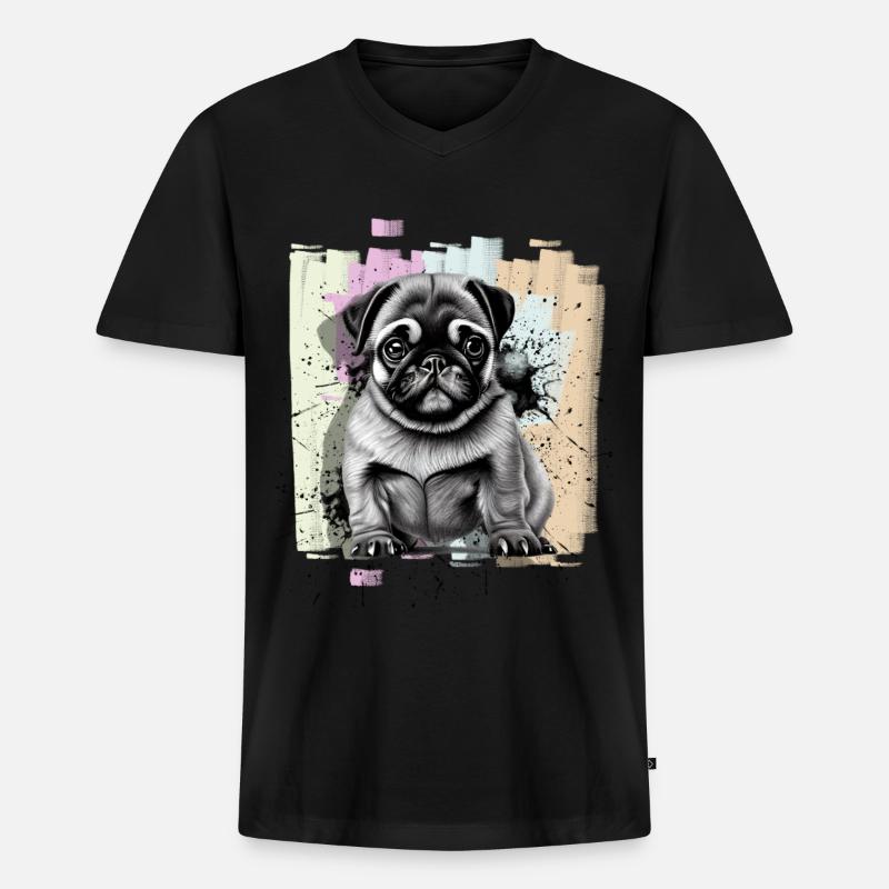 Mops - Männer Premium Bio T-Shirt mit V-Ausschnitt - Schwarz