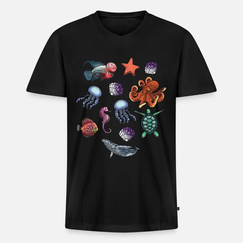 Fisch Saison Meerestier Meer - Männer Premium Bio T-Shirt mit V-Ausschnitt - Schwarz