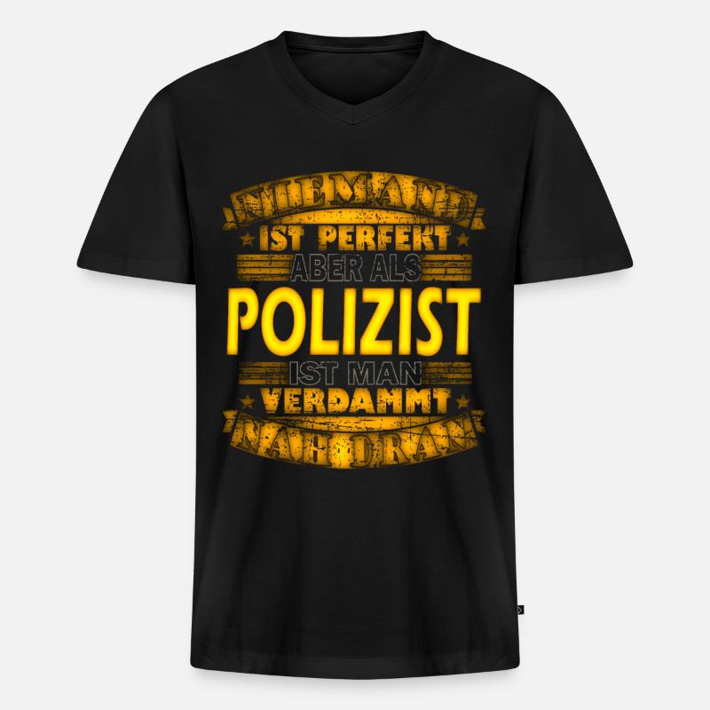 Polizist - Männer Premium Bio T-Shirt mit V-Ausschnitt - Schwarz