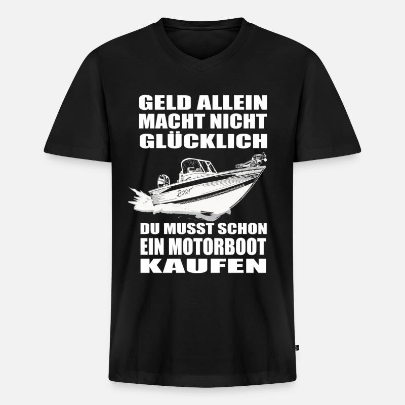 Motorboot - Männer Premium Bio T-Shirt mit V-Ausschnitt - Schwarz