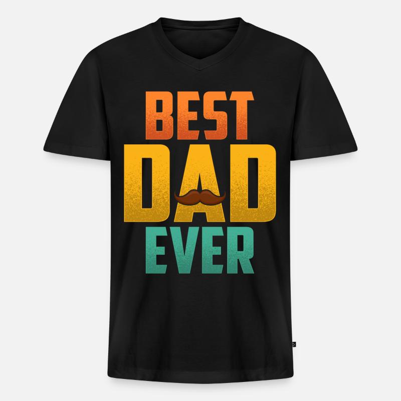 Best Dad Ever - Männer Premium Bio T-Shirt mit V-Ausschnitt - Schwarz
