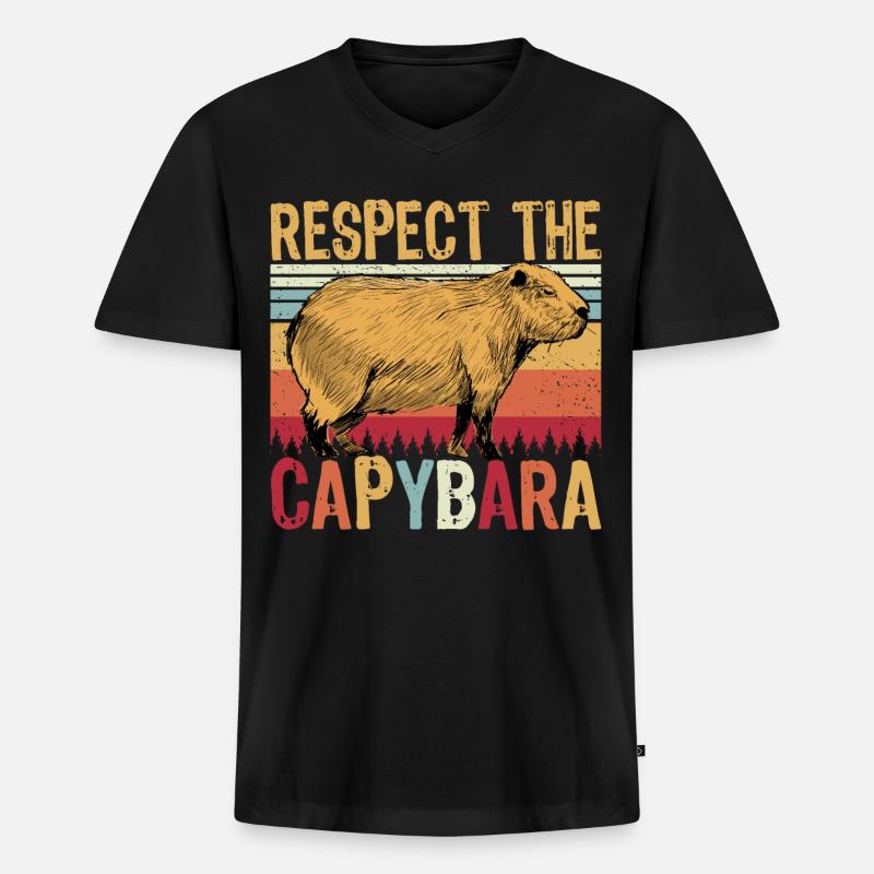 Respect The Capybara - Männer Premium Bio T-Shirt mit V-Ausschnitt - Schwarz