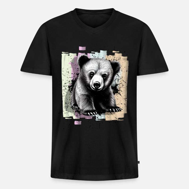 Bär - Männer Premium Bio T-Shirt mit V-Ausschnitt - Schwarz
