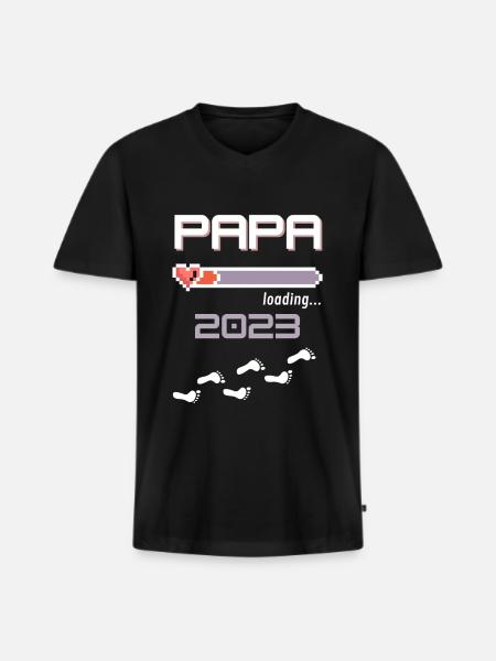 Papa 2023 loading... - Männer Premium Bio T-Shirt mit V-Ausschnitt - Schwarz