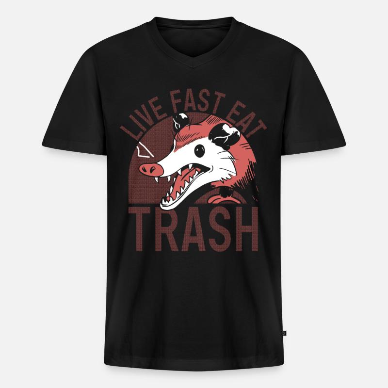 Opossum Trash Opossum Retro - Männer Premium Bio T-Shirt mit V-Ausschnitt - Schwarz