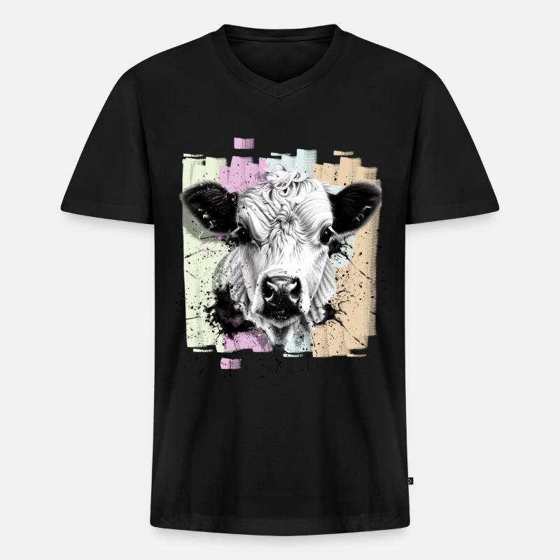 Kuh - Männer Premium Bio T-Shirt mit V-Ausschnitt - Schwarz