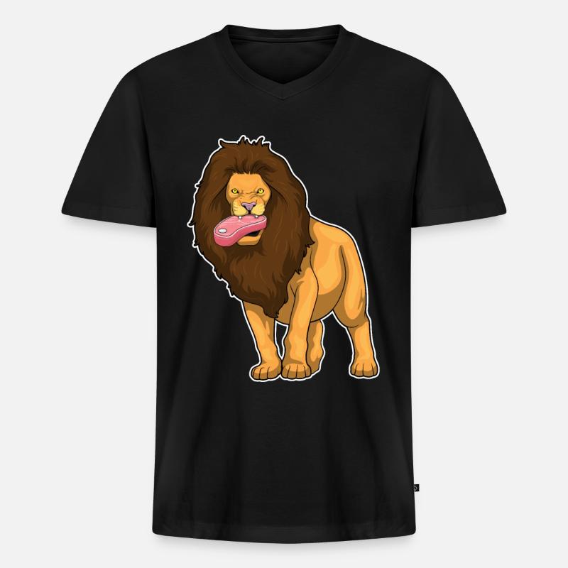 Löwe Fleisch - Männer Premium Bio T-Shirt mit V-Ausschnitt - Schwarz