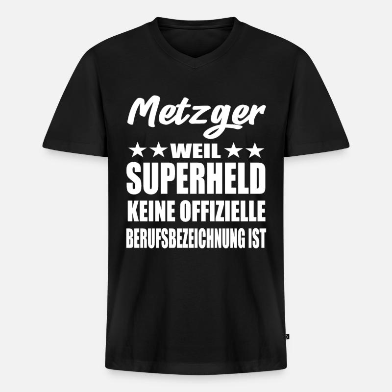 Metzger Superheld Spruch - Männer Premium Bio T-Shirt mit V-Ausschnitt - Schwarz