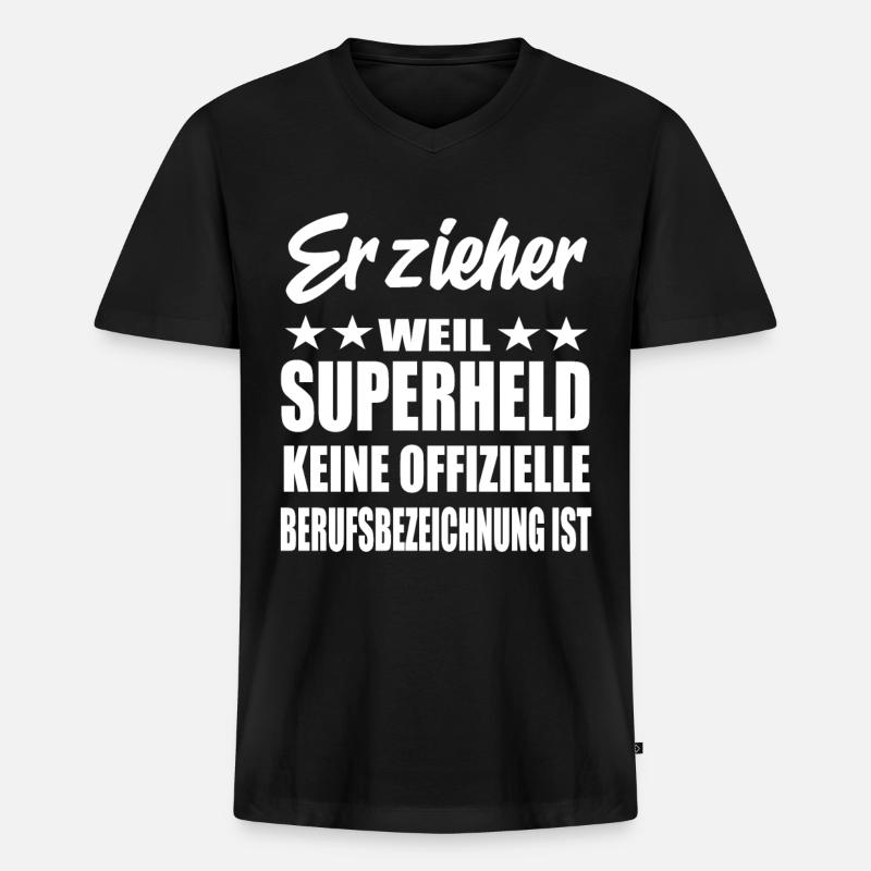 Erzieher Superheld Spruch - Männer Premium Bio T-Shirt mit V-Ausschnitt - Schwarz