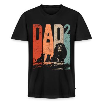 Dad Hoch 2 Papa Hoch 2 Kinder Zweifacher Papa Löwe - Männer Premium Bio T-Shirt mit V-Ausschnitt - Schwarz - Vorne - Nico (187cm)