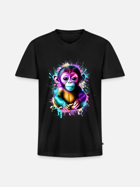 Affe Bunt - Männer Premium Bio T-Shirt mit V-Ausschnitt - Schwarz