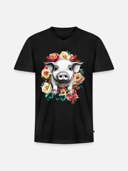 Fleurs de cochon - T-shirt encolure en V Premium bio Homme - noir