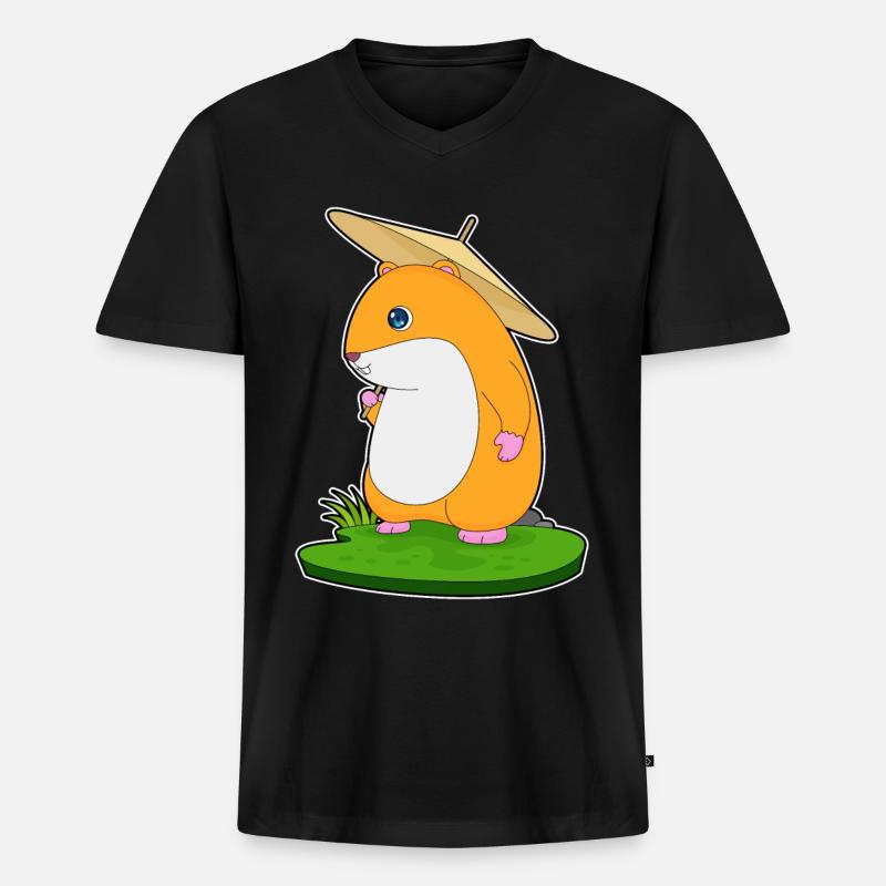 Hamster Regen Regenschirm - Männer Premium Bio T-Shirt mit V-Ausschnitt - Schwarz