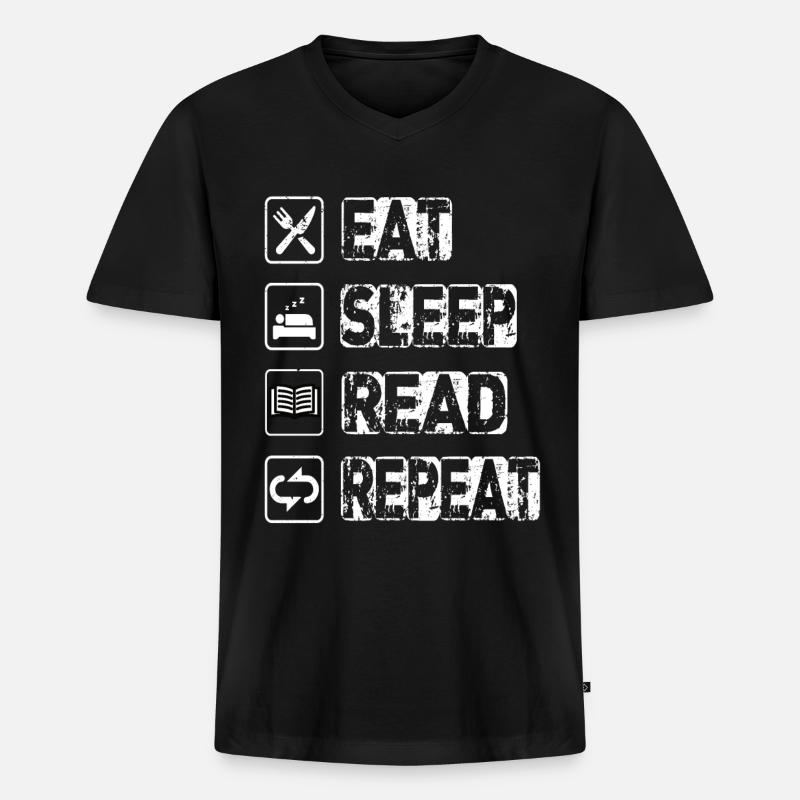 Eat Sleep Read Repeat - Männer Premium Bio T-Shirt mit V-Ausschnitt - Schwarz