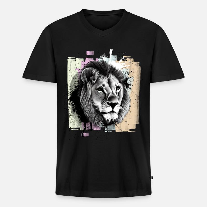 Löwe - Männer Premium Bio T-Shirt mit V-Ausschnitt - Schwarz