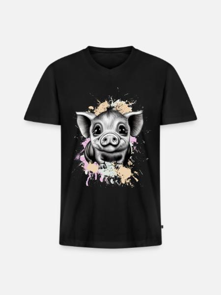 Schwein - Männer Premium Bio T-Shirt mit V-Ausschnitt - Schwarz