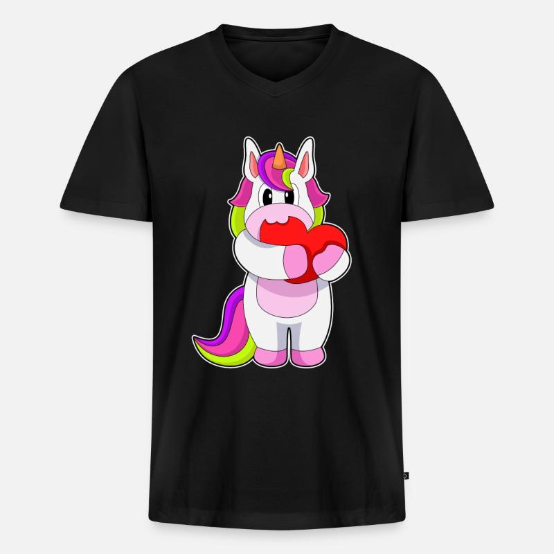 Einhorn Herz - Männer Premium Bio T-Shirt mit V-Ausschnitt - Schwarz