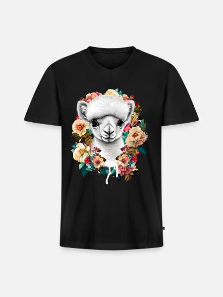 Alpaka - Männer Premium Bio T-Shirt mit V-Ausschnitt - Schwarz