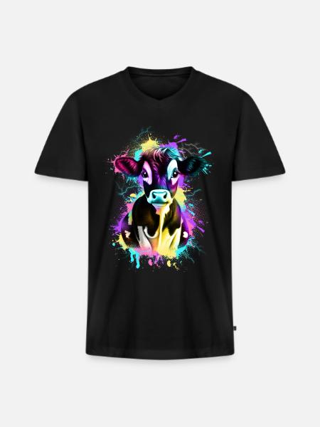 Kuh - Männer Premium Bio T-Shirt mit V-Ausschnitt - Schwarz
