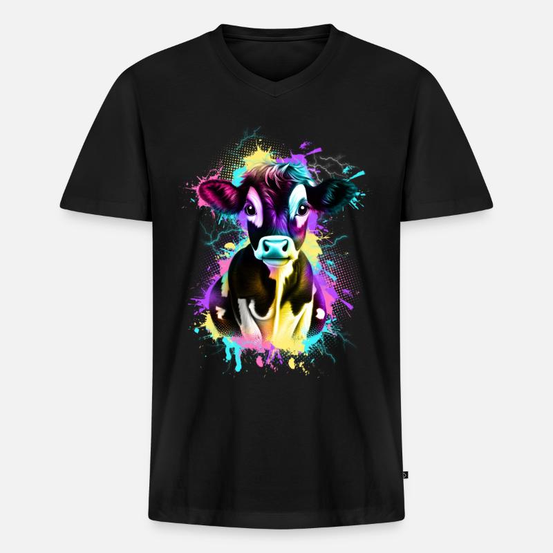 Kuh - Männer Premium Bio T-Shirt mit V-Ausschnitt - Schwarz
